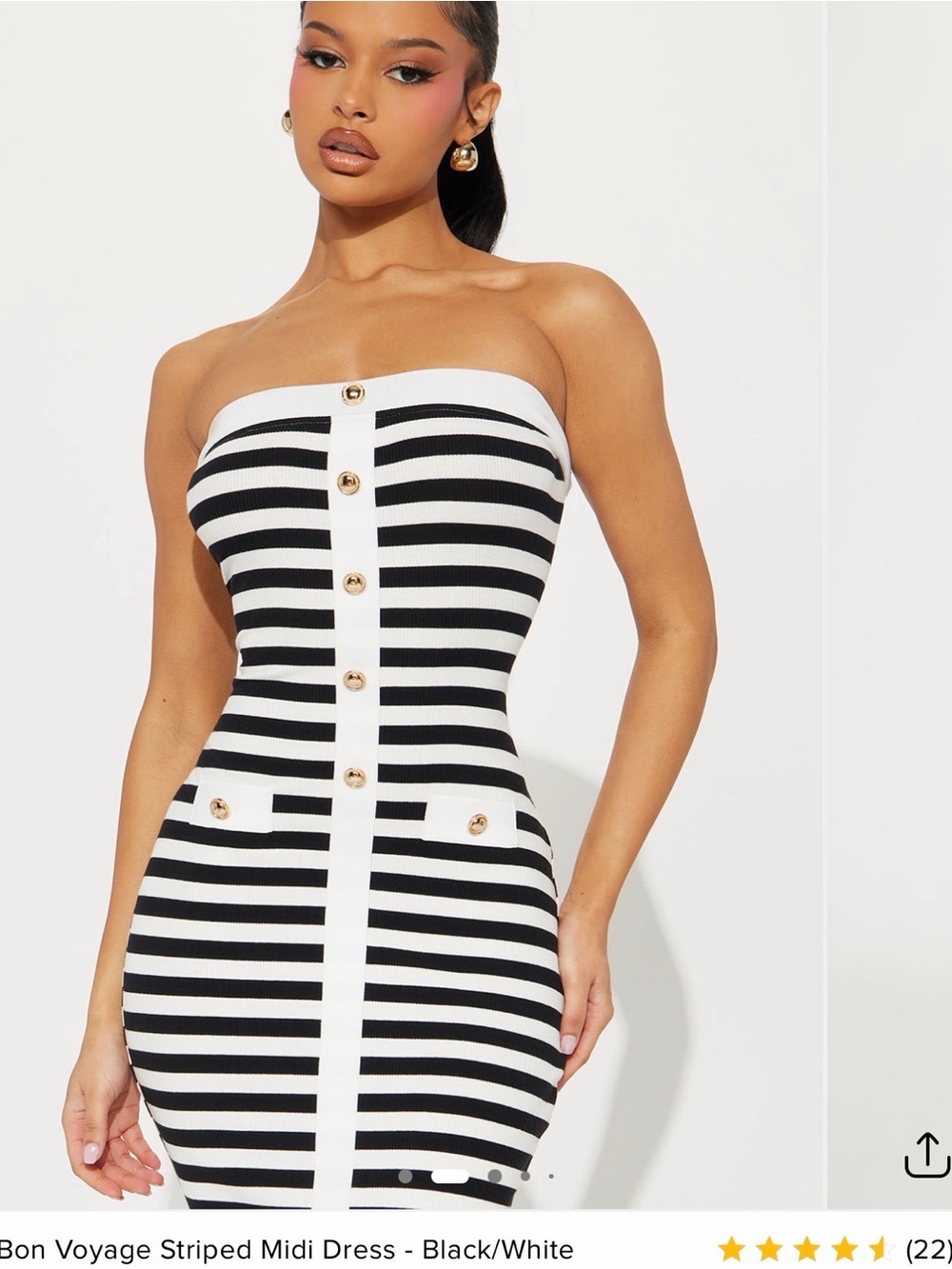 Fashion Nova Black & White Striped Strapless Midi Dress - Picture 2 of 5